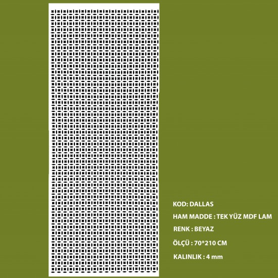 Мдф Решетка 4мм ДАЛАС 70*210см Бял