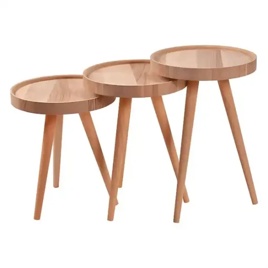 Ретро кръгла маса за гнездене с дизайн на басейн, орех