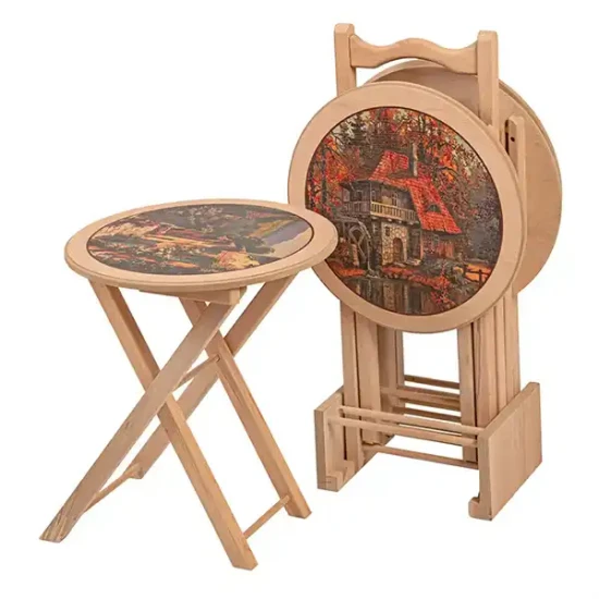 Кръгла илюстрирана странична масичка с чанта